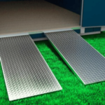 Aluminum diamond plate material ramps for sheds at RampUp Storage