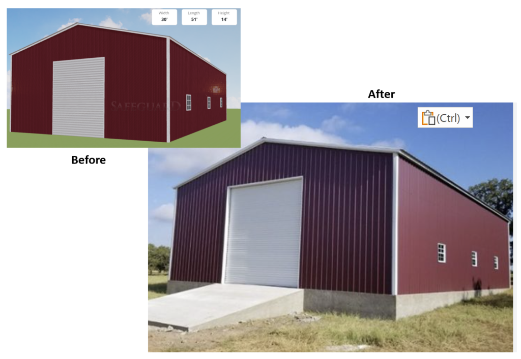 Red commercial large metal barn for sale in Texas at RampUp Storage