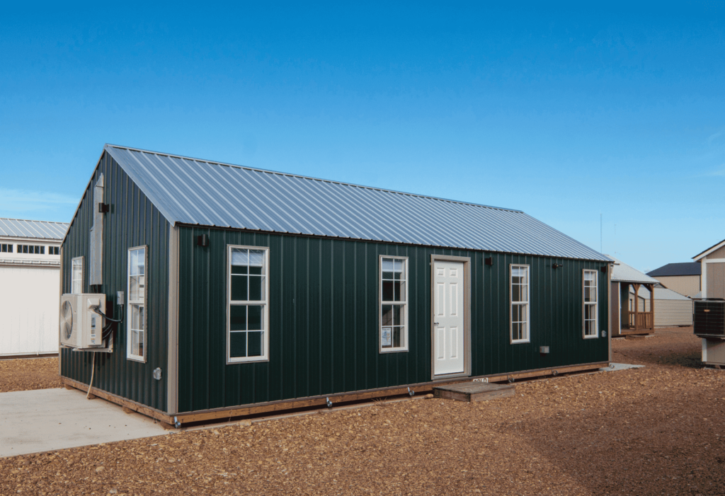 Green finished cabin at RampUp Storage in Troy, Texas