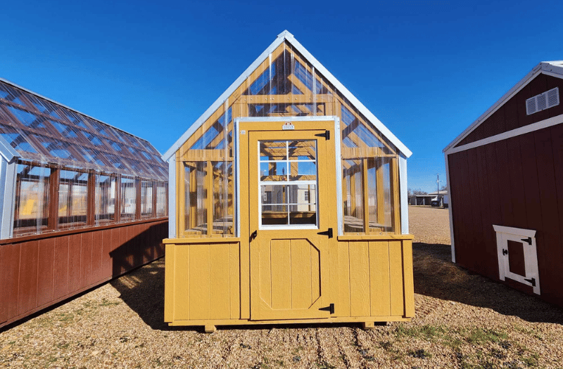 Greenhouse in yellow for sale at RampUp Storage in Copperas Cove