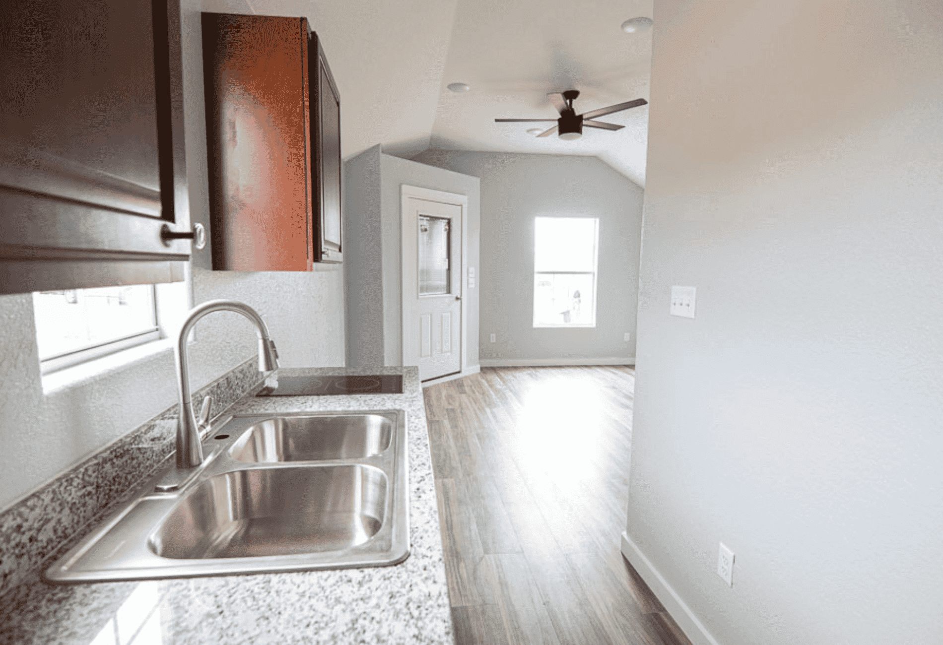 Kitchen in custom cabin for sale in Killeen, TX at RampUp Storage