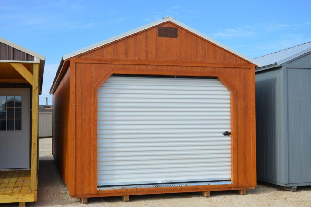 Brown Derksen portable garages at RampUp Storage in Troy, TX