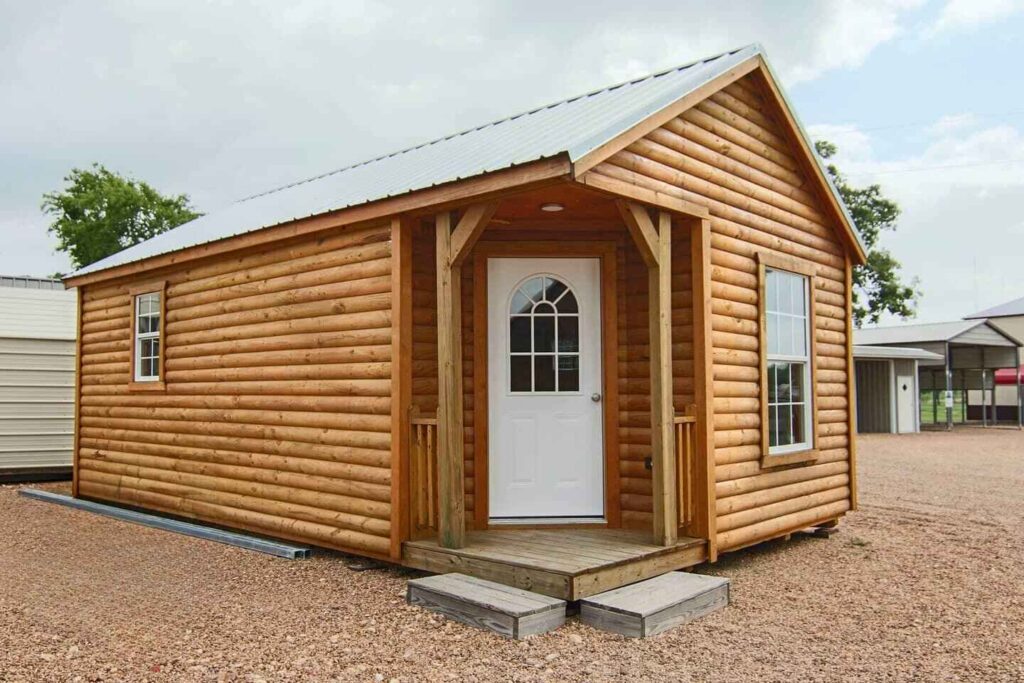 Exterior of custom cabin in Temple, TX at RampUp Storage