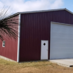 Red commercial metal barn near me for sale at RampUp Storage