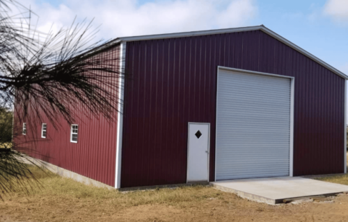 Red metal building near me for sale at RampUp Storage in Troy, TX