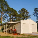 Steel garage with overhand and double doors at RampUp Storage