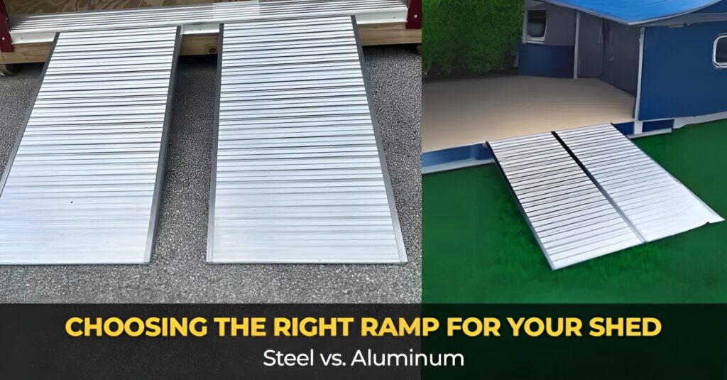 Aluminum storage shed ramps for easy entry for sale in Texas
