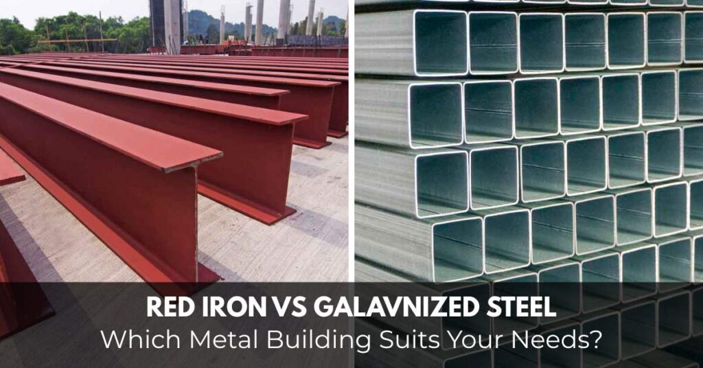 Red iron beams and galvanized metal at RampUp Storage Texas