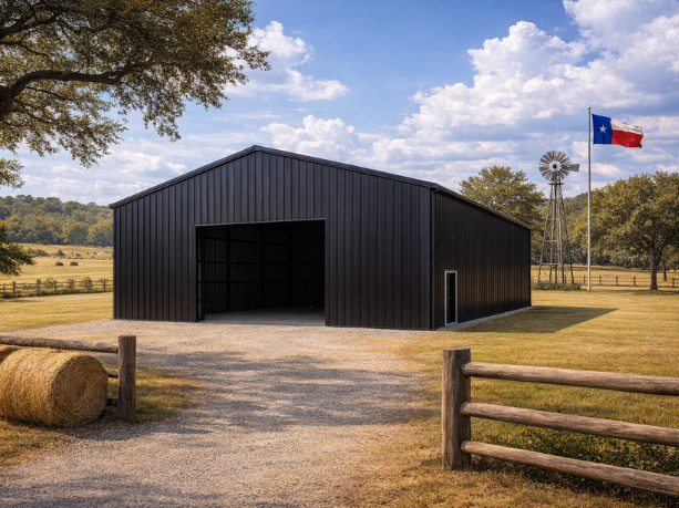 Red iron metal barn for farm in Waco, TX