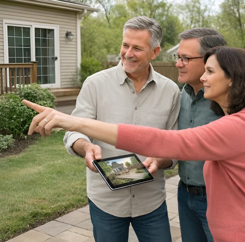 A couple getting help designing red iron building at RampUp Storage
